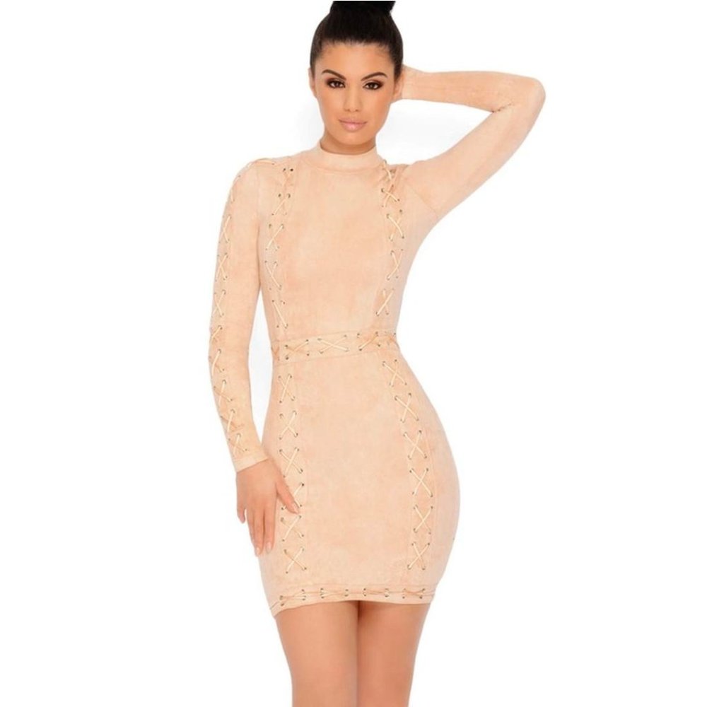 OH POLLY Don’t Cross Me Faux Suede Lace Up Dress (8)